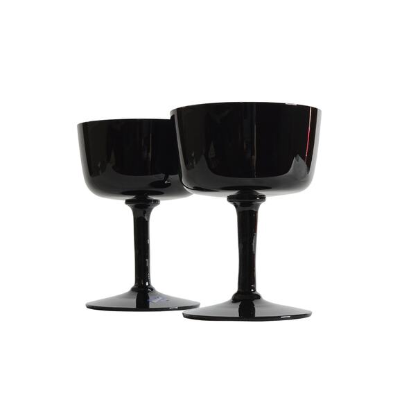 Swedish Black Crystal Champagne Coupe Glass Bjorkshult Scan Hans Christia Wagner - Picture 7 of 12